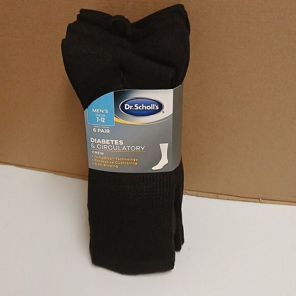 Dr. SCHOLL'S DIABETES AND CIRCULATORY CREW  Size 7-12 Black 6 Pair NWT MENS - Picture 2 of 6